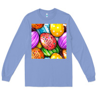 Colony Blue Happy Easter Eggs Seamless Pattern Long Sleeve Tee - BundleAndBundleShop