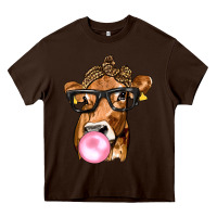 Chocolate Brown Cow Lick with Leopard Bandana Heavy Core Tee - texasbilliewilder