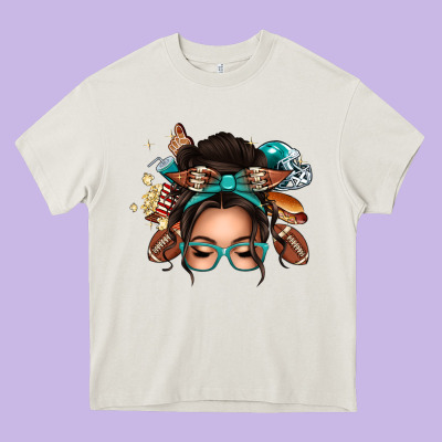 American Football Messy Bun Heavy Core Tee Designed By Texasbilliewilder
