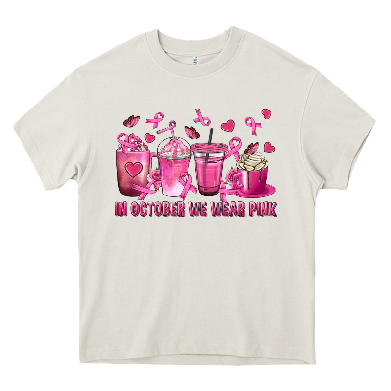 In October We Wear Pink With Breast Cancer Coffee Heavy Core Tee by texasbilliewilder | Teevron
