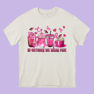 In October We Wear Pink With Breast Cancer Coffee Heavy Core Tee Designed By Texasbilliewilder