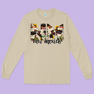 New Mexico State Cowhide Serape Cactus Long Sleeve Tee Designed By Ranaportraitstore