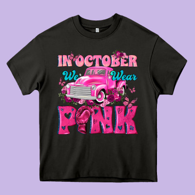 In October We Wear Pink Truck Heavy Core Tee Designed By Texasbilliewilder