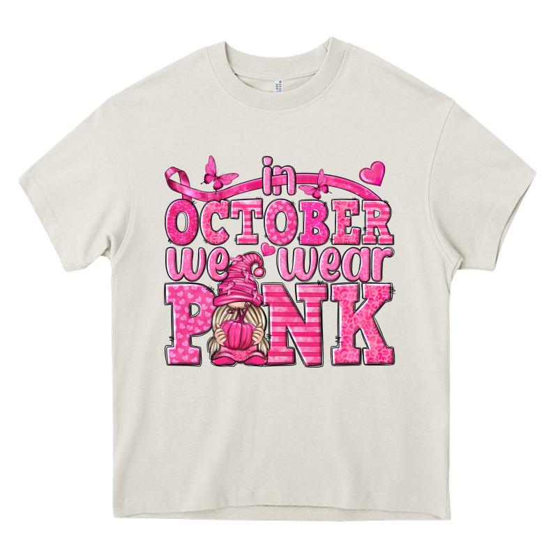 In October We Wear Pink With Gnome Heavy Core Tee by texasbilliewilder | Teevron