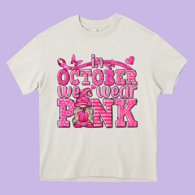 In October We Wear Pink With Gnome Heavy Core Tee Designed By Texasbilliewilder