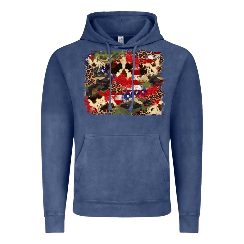 4th Of July American Flagcowhide  Leopard Backgrou Vintage Hoodie by FaDigitalArtStudio | Teevron