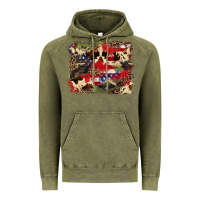 Vintage Olive 4th of july american flagcowhide  leopard backgrou Vintage Hoodie - FaDigitalArtStudio