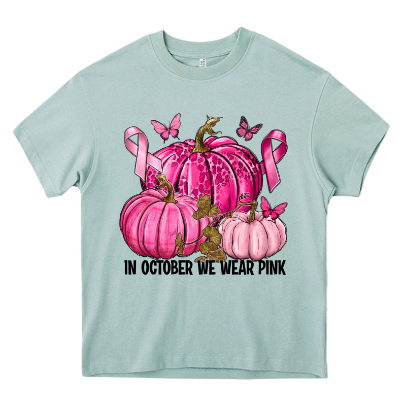 In October We Wear Pink With Pumpkin Heavy Core Tee by texasbilliewilder | Teevron
