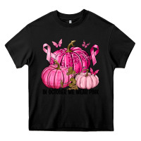 Black In October We Wear Pink with Pumpkin Heavy Core Tee - texasbilliewilder