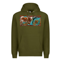 Army Green texas longhorn with aztec tiger and  leopard Premium Hoodie - RanaPortraitStore