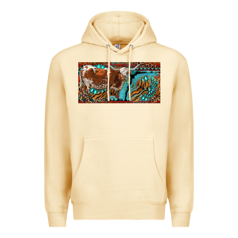 Texas Longhorn With Aztec Tiger And  Leopard Premium Hoodie by RanaPortraitStore | Teevron