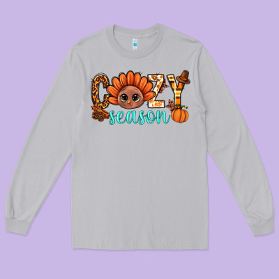 Turkey Cozy Season Thanksgiving Bbs Long Sleeve Tee Designed By Bundleandbundleshop