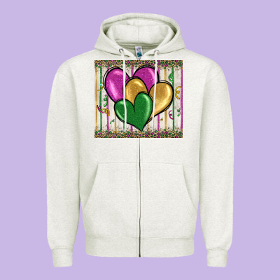 Mardi Gras Heart Zipper Hoodie Designed By Barkaloodesign