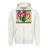 Oatmeal Heather mardi gras heart Zipper Hoodie - BarkalooDesign