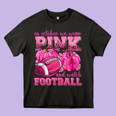 In October We Wear Pink Watch Football Heavy Core Tee Designed By Texasbilliewilder