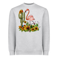 Heather Grey flamingo with cactus and sunflowers Heavyweight Sweatshirt - BarkalooDesign