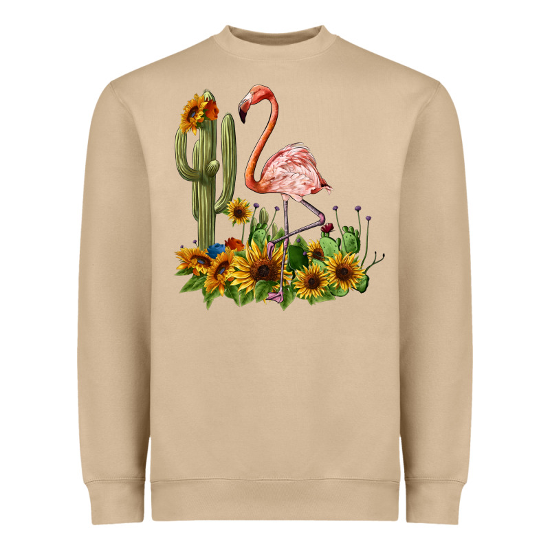 Flamingo With Cactus And Sunflowers Heavyweight Sweatshirt by BarkalooDesign | Teevron