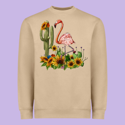 Flamingo With Cactus And Sunflowers Heavyweight Sweatshirt Designed By Barkaloodesign