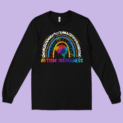 Autism Awareness Rainbow Long Sleeve Tee Designed By Fadigitalartstudio