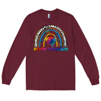 Burgundy Autism Awareness rainbow Long Sleeve Tee - FaDigitalArtStudio