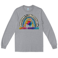 Heather Grey Autism Awareness rainbow Long Sleeve Tee - FaDigitalArtStudio