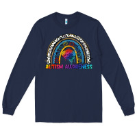 Navy Autism Awareness rainbow Long Sleeve Tee - FaDigitalArtStudio