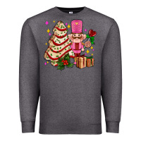 Charcoal Heather christmas tree cake and nutcracker with gifts ado Premium Sweatshirt - AdoDesignShop