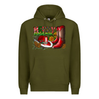 Army Green cowboy merry christmas Premium Hoodie - CowhideDigitalArt