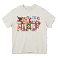 Cream He is risen Heavy Core Tee - NancyCooperArtShop