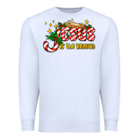 White jesus is the reason with christmas candy ado Premium Sweatshirt - AdoDesignShop