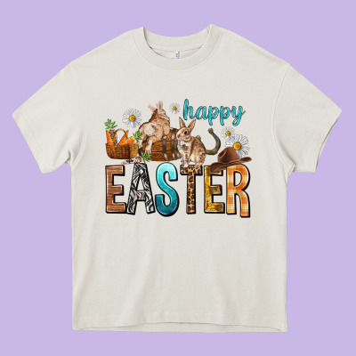 Happy Easter With Cowboy Heavy Core Tee Designed By Nancycooperartshop