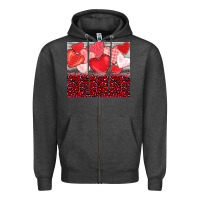Charcoal Heather valentine's day red hearts red leopard Zipper Hoodie - BarkalooDesign
