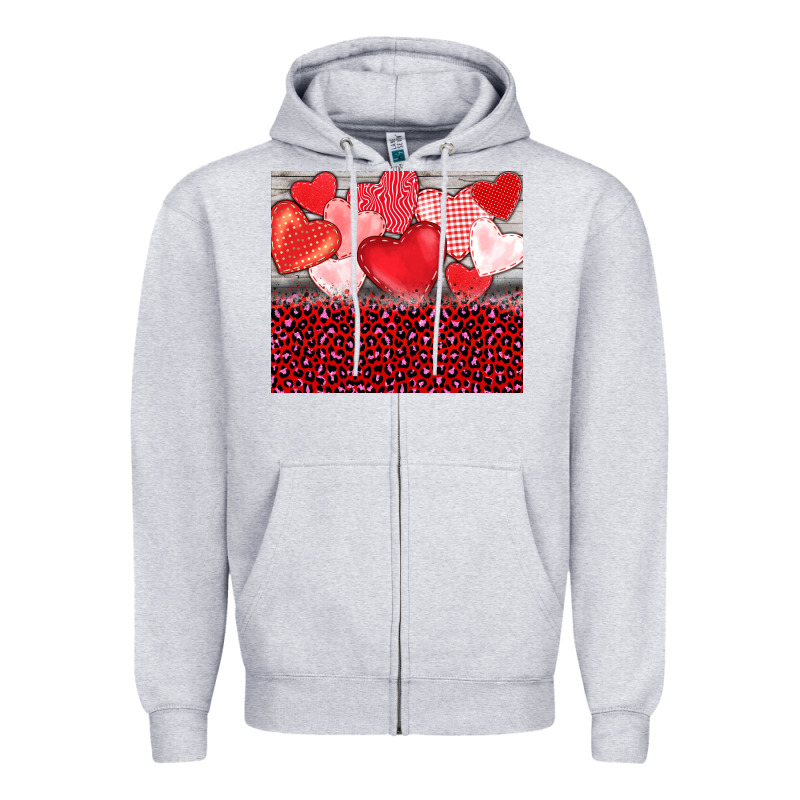 Valentine's Day Red Hearts Red Leopard Zipper Hoodie by BarkalooDesign | Teevron
