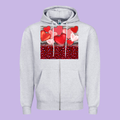 Valentine's Day Red Hearts Red Leopard Zipper Hoodie Designed By Barkaloodesign