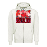 Oatmeal Heather valentine's day red hearts red leopard Zipper Hoodie - BarkalooDesign