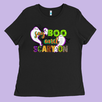 Say Boo And Scary On Ladies Tee Designed By Cowgirlartshop