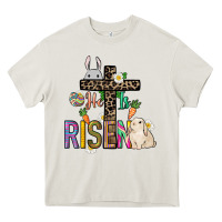 Cream He is risen Easter Heavy Core Tee - NancyCooperArtShop
