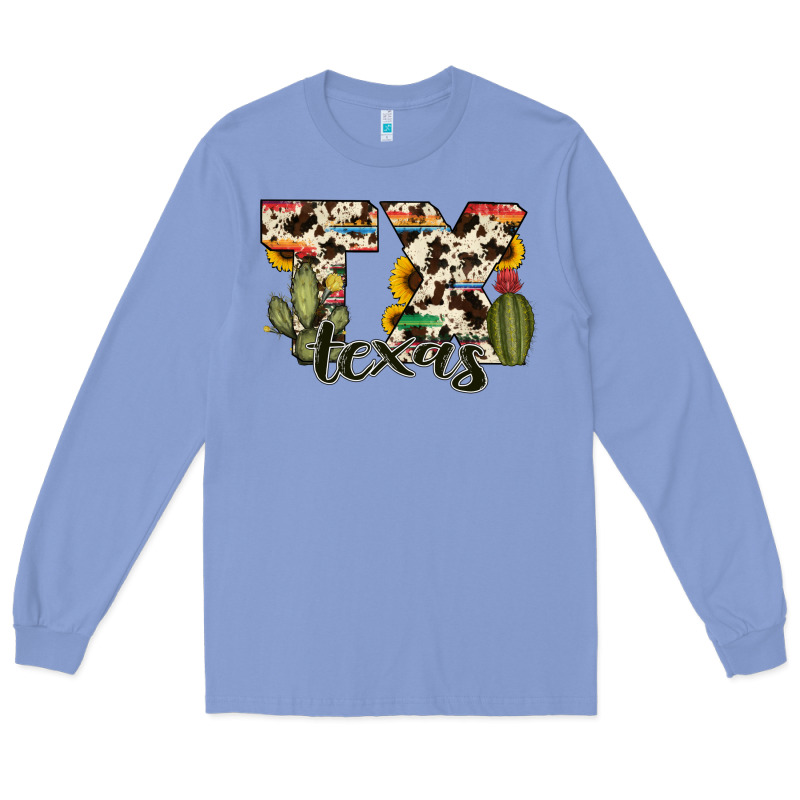 Texas State Cowhide Serape Cactus Long Sleeve Tee by RanaPortraitStore | Teevron