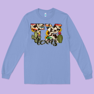 Texas State Cowhide Serape Cactus Long Sleeve Tee Designed By Ranaportraitstore