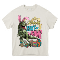 Cream Happy Easter Day T-rex Heavy Core Tee - NancyCooperArtShop