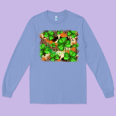St.patricks Plaid  Green Glitter Cowhide  Leopard Long Sleeve Tee Designed By Fadigitalartstudio