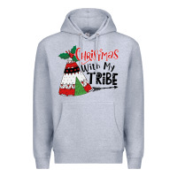 Heather Grey Christmas with my tribe boho Premium Hoodie - CowhideDigitalArt
