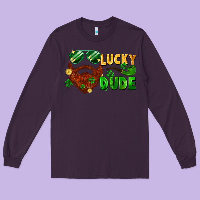 Lucky Dude Saint Patricks Bearded Man Long Sleeve Tee Designed By Fadigitalartstudio