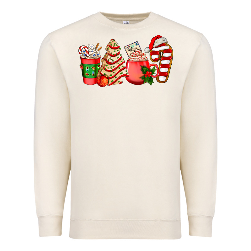 Christmas Tree Cake And Coffee Cups Ado Premium Sweatshirt by AdoDesignShop | Teevron