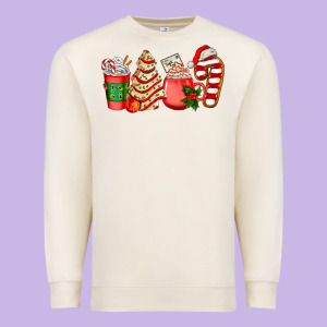 Christmas Tree Cake And Coffee Cups Ado Premium Sweatshirt Designed By Adodesignshop
