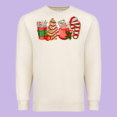 Christmas Tree Cake And Coffee Cups Ado Premium Sweatshirt Designed By Adodesignshop
