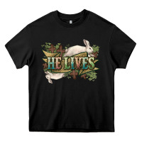 Black He lives Easter Heavy Core Tee - NancyCooperArtShop