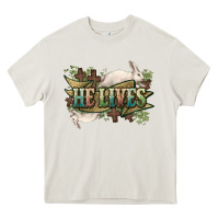 Cream He lives Easter Heavy Core Tee - NancyCooperArtShop