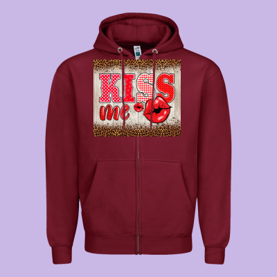 Valentine's Day Kiss Me Zipper Hoodie Designed By Barkaloodesign