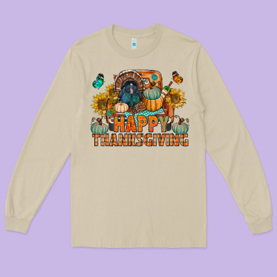 Happy Thanksgiving With Truck Bbs Long Sleeve Tee Designed By Bundleandbundleshop